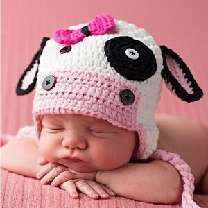 Cute Pink and White Crochet Animal Hat for Kids
